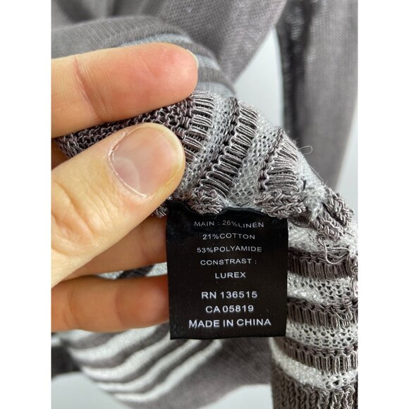 One Grey Day Women's Large Linen Open Weave Knit Drop Shoulder Beach Hoodie - Picture 7 of 13